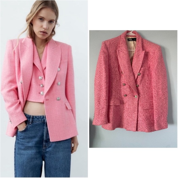 Zara Pink tweed double breasted textured weave jacket
blazer extra large - Picture 1 of 10